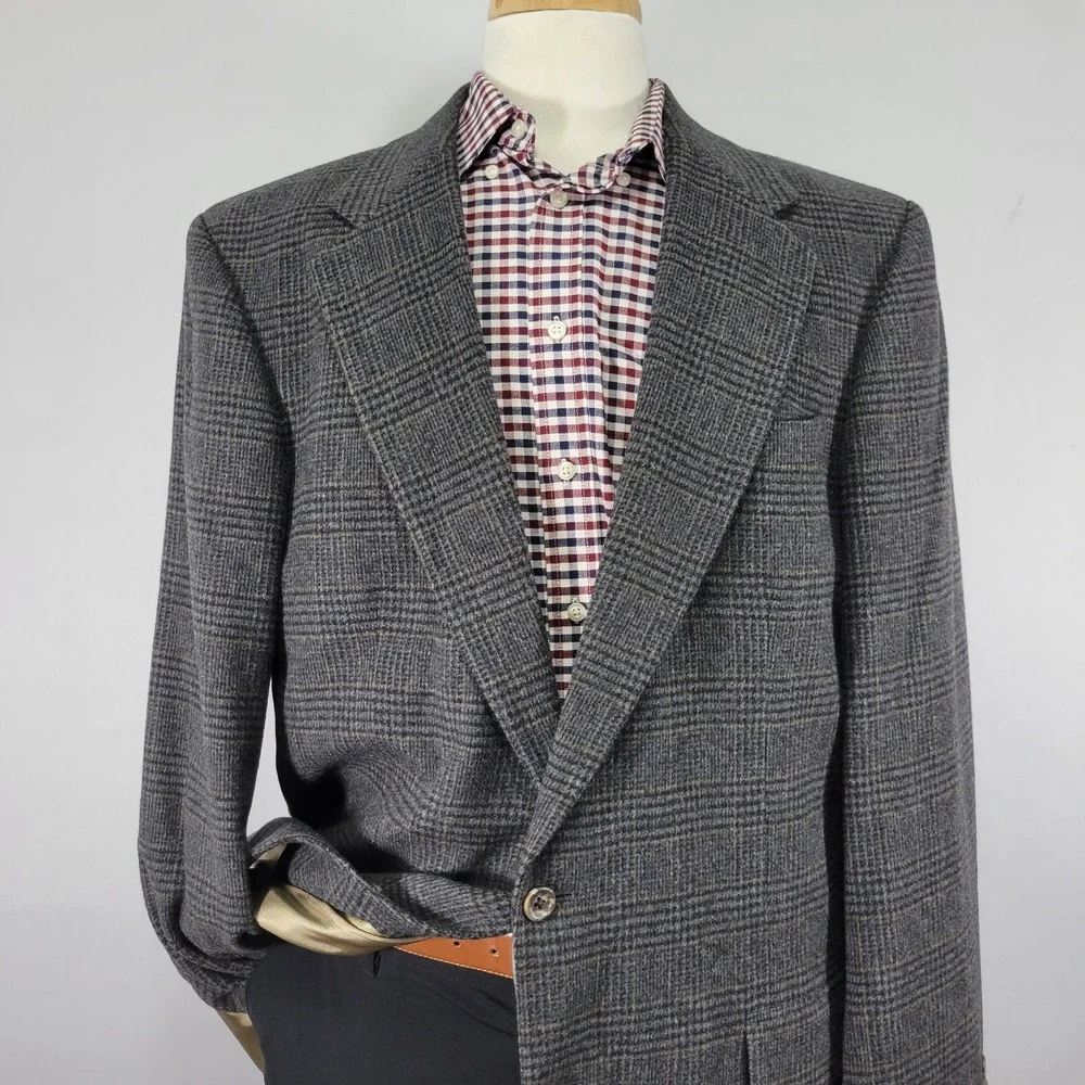 Cricketeer Men's‎ Sport Coat Blazer Two Button Flannel Plaid Wool Blend 46XL